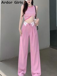 Women's Pants Capris High Waist Wide Leg Pants Women Loose Chic Straight Casual Female Pant Spring Summer Reched Pink Street Lady Trousers 230802