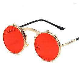 Occhiali da sole Foxi Pipi 2023 Vintage Steampunk Flip Occhiali da sole rotondi in metallo retrò per uomo e donna Designer di marca Circle Oculos