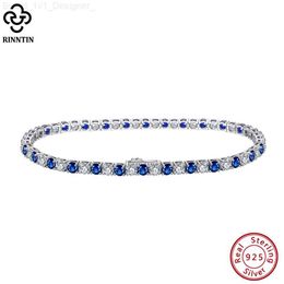 Charm Bracelets Rinntin 925 Sterling Silver Tennis Bracelet for Women 3mm Clear Sapphire Cubic Zirconia Luxury Chain Bracelet Jewellery SB137 L230804