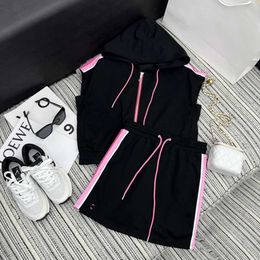 Summer New South Oil Contrast Ribbon Edge Triumphal Arch Printed Sleeveless Vest Hoodie with Half Skirt Set