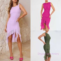 2023 Spring Summer Dress Womens New Round Neck Sleeveless Dresses Fashion Sexy Tight-fitting Backless Pleated Mid-length Skirt