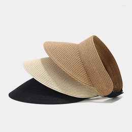 Wide Brim Hats Fashion Summer Simple Women Sun Hat Anti Uv Female Outdoor Visor Cap Straw Casual Shade Empty Top Beach Lady