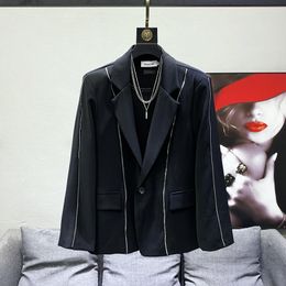 Men's Suits Design Sense Zipper Loose Suit Jackets For Summer Patchwork Solid Long Sleeve Blazer Men Tide 21F3103