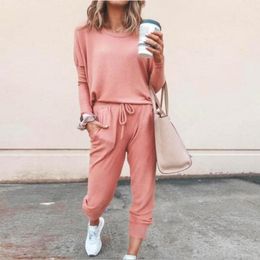 Women's Hoodies Sweatshirts Women Autumn Casual Tracksuits Solid Colour Loose Pullover Hoodies Two Piece Set Female Long Sleeve Tops Pants Sportswear 230803