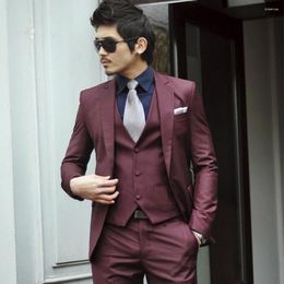 Men's Suits Custom Made To Measure BESPOKE Suit Wine Red Groom Wedding Tailored Tuxedos For Men(Jacket Pants Vest Tie Pocket Square)