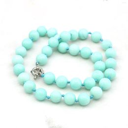 Chains 10mm Round Sky Blue Jade Chalcedony Necklace Natural Stone Hand Made Women Girls Neckwear DIY Gift Fashion Jewelry Making Design