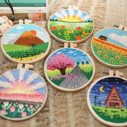 Chinese Style Products Scenery DIY Embroidery Pattern Printed Flower Cross Stitch Hoop Set Needlework Frame Sewing Art Craft Painting Home Decor