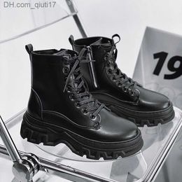 Boots Men's leather fashion boots waterproof lace short ankle boots men's outdoor platform high top motorcycle boots Z230803