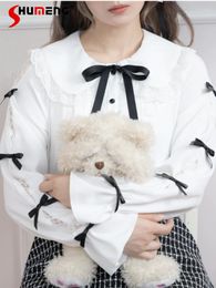 Women's Blouses Japanese Style Cute Blouse For Women Long Sleeve Bowknot Lace-up Top Student Wear Bottoming Shirts 2023 Spring And Autumn