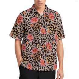 Men's Casual Shirts Floral Leopard Loose Shirt Man Beach Cheetah Animal Print Summer Custom Short-Sleeved Vintage Oversized Blouses