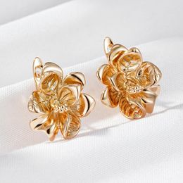 Hoop Earrings Wbmqda Luxury Elegant Glossy Flower Shape Drop For Women 585 Rose Gold Colour Ethnic Bride Wedding Engagement Jewellery