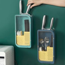 Hooks Punching-free Chopsticks Forks Drainer Box Knife Storage Holder Case Kitchen Wall Organizer Shelves Accessories Stand