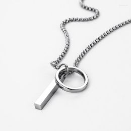 Pendant Necklaces Geometric Round Hoop Cuboid Necklace For Women Men Stainless Steel Sweater Chains Hip Hop Neck Chain Jewelry