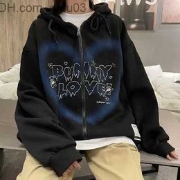 Men's Hoodies Sweatshirts New y2k Zipper Hoodie 2021 Women's Hip Hop Street Fashion Graffiti Heart Letter Bear Print Sweater Autumn Sweater Harajuku Punk Z230803