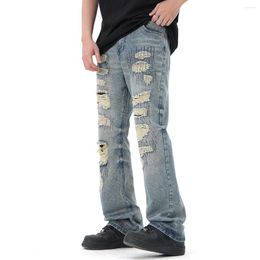 Men's Jeans Streetwear Casual Hole Distressed Straight Pants Y2K Harajuku Ripped Hip Hop Baggy Oversized Unisex Denim Trousers