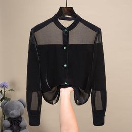 Women's Blouses Casual Blouse Celebrity Chiffon Shirt Female Early Autumn 2023 Black Patchwork Temperament High-end