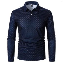 Men's Casual Shirts Business Polo For Men Print Turn-Down-Collar Blouse Tops Loose Fit Long-Sleeve Outfits Camisas De Hombre
