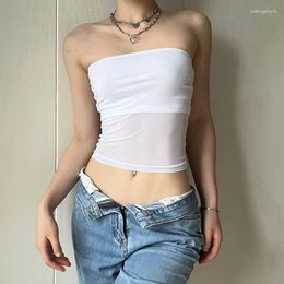 Women's Tanks See Through Mesh Patchwork Crop Top Women Pullovers Short For Ladies Tee Shirt Sexy Off-shoulder Corset