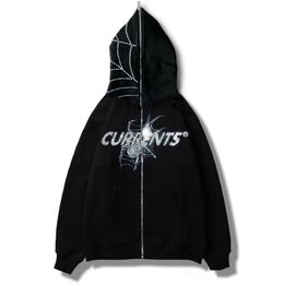 Mens Hoodies Sweatshirts Spider Diamond Men Zipper Hoodie Gothic Letter graphic punk clothes Teen Oversized zip up Streetwear Y2K 230802