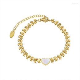 Charm Bracelets 18K Gold Color 316L Stainless Steel Wheat Ear Shape Heart Round Shell Chain Bangle Bracelet For Women Personality Jewelry