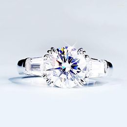 Cluster Rings S925 Pure Silver Platinum Plated Simulated Moissanite Ring Female Sansheng Stone 1 Propose Advanced Ladder