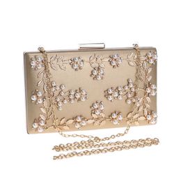 Shoulder Bags Fashion New Women Evening Clutch Chain Handbags Leaf Metal Beaded Purse Messenger 230426