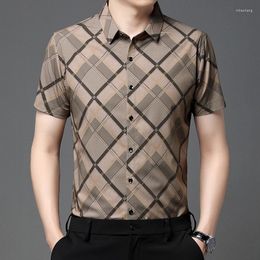 Men's Casual Shirts Smart Plaid Men Shirt Short Sleeved Gentleman Regular Fit Summer Fashion Smooth Comfortable Quality Camisas De Hombre