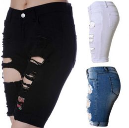 Summer High Waist Shorts Women Denim Vintage Streetwear Ripped Jeans Hole Female Casual Black White S-2XL