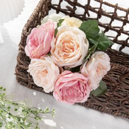 Decorative Flowers 5 Big Kepala 10 Cm Diameter Rose Pink Peony Bunga Buatan Bouquet Palsu Untuk Rumah Pernikahan Dekorasi