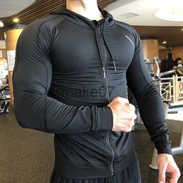 Mens Hoodies Sweatshirts Compression Elastic Hoodies 2023 Spring Thin Sports Jackets Man Gym Sportswear Running Fitness Hooded Bodybuilding Sweatshi J230803