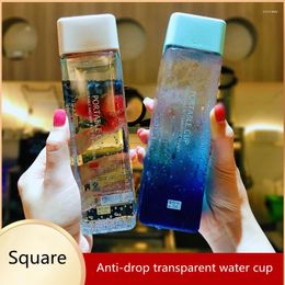 Water Bottles Square Cup Korean Style Simple Student Drop-Proof Plastic PC Transparent