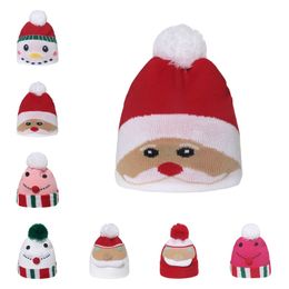 Party Hats 7 Colours Kids Christmas Hats Santa Knitted Hat Cartoon Winter Warm Tassel Ball Cap Christmas Pompom Beanies Hat Q400