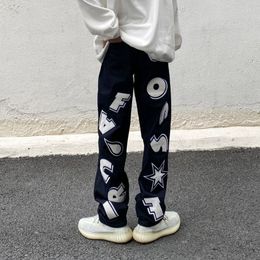 Designer Jeans Patchwork Embroidered Men's Pants Heavy Sweatpants Custom Loose Stack Sweatpants