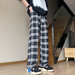 Men's Pants Black And White Plaid Hip Hop For Men Casual Loose Wide Leg Straight Trousers Harajuku Streetwear Elastic Waist Pant