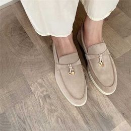 Loro Piano Top-quality Slip-on Shoe Womens Leather Shoes Loropiano Cashmere Suede Flat Sole Comfortable Shoes Casual Shoes Slip on High Quality