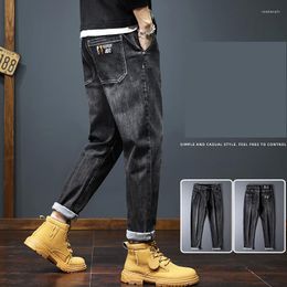 Men's Jeans 2023 Autumn Vintage Solid Elastic Classic Slim Fit Fashion Denim Pants Four Seasons Black Grey