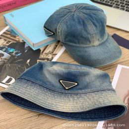 Top designer luxury P home correct version washing jeans triangle Baseball cap high quality fashion versatile Bucket hat sunshade