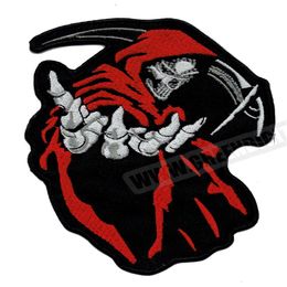 Fashion 5 Grim Reaper Red Death Rider Vest Embroidery Patches Rock Motorcycle MC Club Patch Iron On Leather Whole Shippin257p