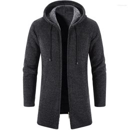 Men's Sweaters Winter Long Fleece Cardigan Thick Hooded Jacket Male Warm Knitted Sweater Jackets Men Causal Outwear Windbreaker