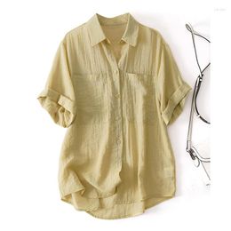 Women's Blouses 2023 Summer Elegant Women Short Sleeve PocketShirts Fashion Loose Casual Office Chic Work Wear Blouse