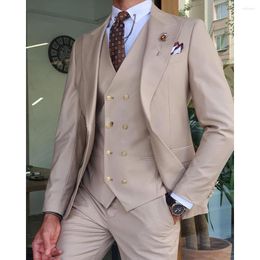 Men's Suits 3 Pcs Blazer Men Suit Peaked Lapel Single Breasted White Brown Wedding Bridegroom Slim Fit 2023 (jacket Vest Pants)Costume Homme