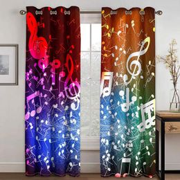 Curtain Colorful 3D Dazzle Notes Piano Key Design 2 Pieces Thin For Window Drape Living Room Bedroom Decor