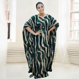 Ethnic Clothing Party Dress Women Muslim Abayas Kaftan African Print Dashiki Chiffon Dresses Elegant Ladies Long Sleeve Striped Boho