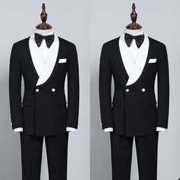 Vintage Groom Wedding Tuxedos Shawl Lapel Jacket For Men Business Evening Party Black Suits 2 Pieces Blazer Pants Custom Made