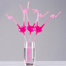 Drinking Straws 1PCS Funny Love Heart Double Straw Unique Flexible Tube Kids Colorful Plastic DIY Bar Accessories279B