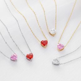 Pendant Necklaces Red/Pink CZ Heart Necklace For Women Gold Colour Chain Wedding Engagement Jewerly Gift