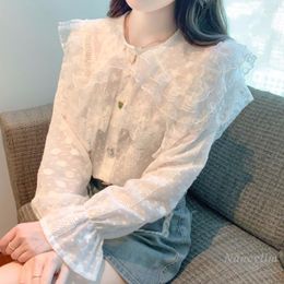 Women's Blouses Doll Collar Chiffon Lace Shirt Autumn Clothing 2023 Chic Beautiful Blusas Long Sleeve All-Matching Fashion Blouse