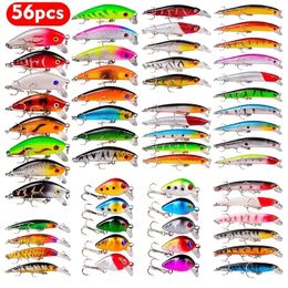 Baits Lures 56pcslot Almighty Mixed Fishing Lure Bait Set With Hooks Wobbler Crankbaits Swimbait Minnow Hard Spinners Carp 230802