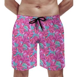 Men's Shorts Summer Gym Cute Beach Leaf Sports Pink Leaves Print Design Short Pants Retro Fast Dry Trunks Large Size