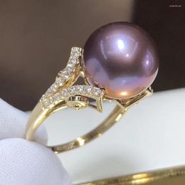 Cluster Rings D318 Fine Jewellery 18K Yellow Gold Natural 12-13mm Fresh Water Purple Pearls For Women